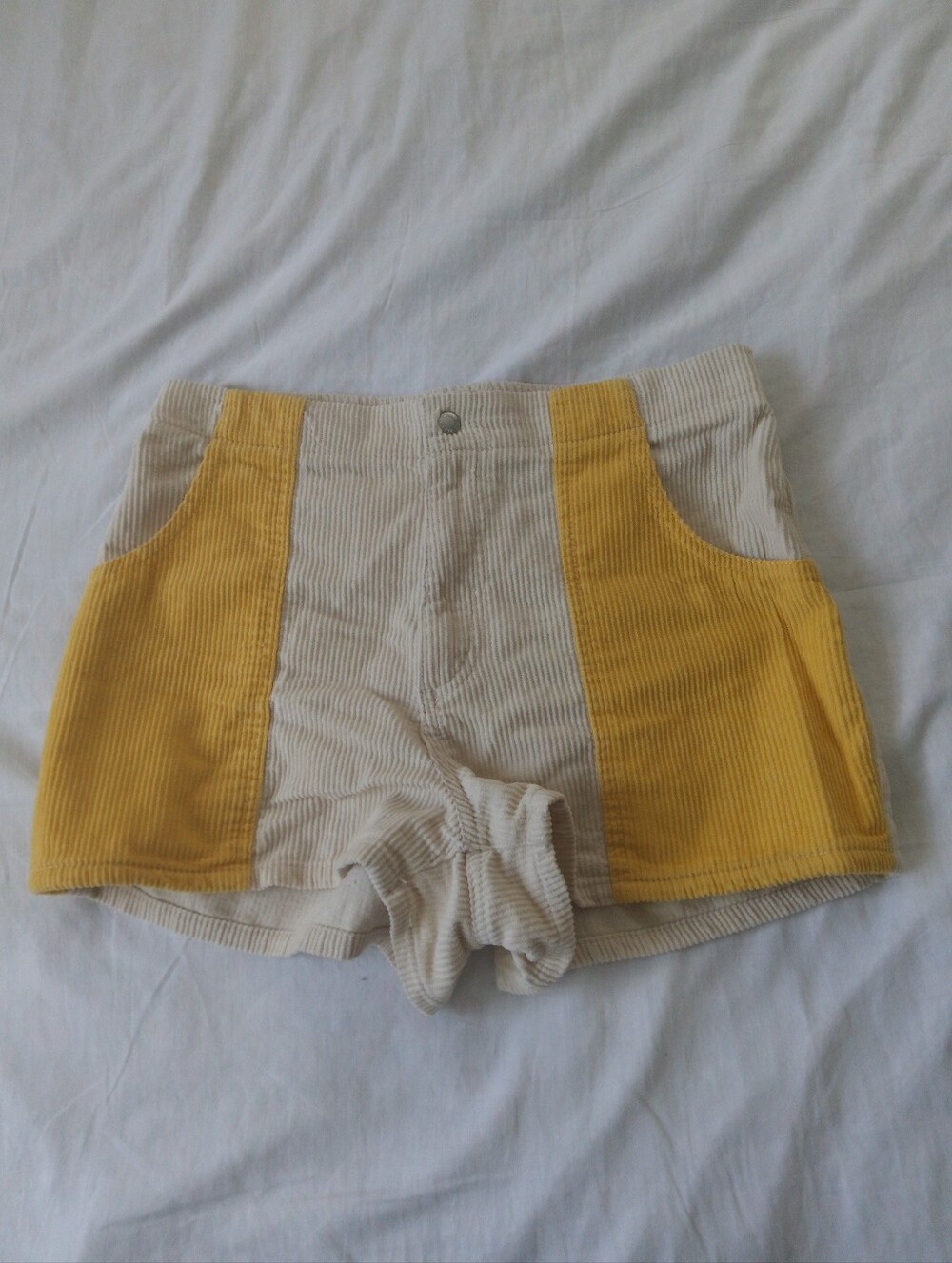 Urban Outfitters Yellow and Cream Corduroy Colorblock High Waist Shorts